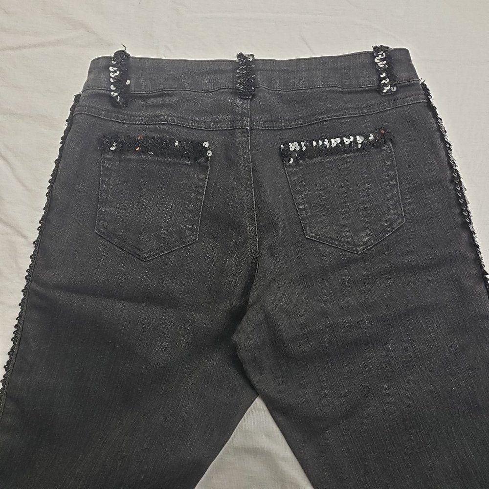 Cache Black Boot Leg Jeans With Sequines Size 6 - image 5